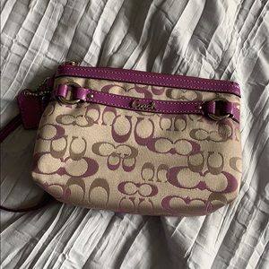 Beige & Purple Coach Wristlet